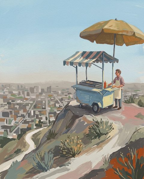 Hot dog cart on Runyon